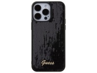 Capa met�lica Guess com lantejoulas e escrita para iPhone 15 Pro Max - preta