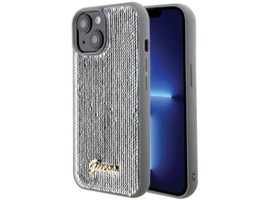 Guess Sequin Script Metal case for iPhone 15 - silver Guess Sequin Script Metal case for iPhone 15 - silver