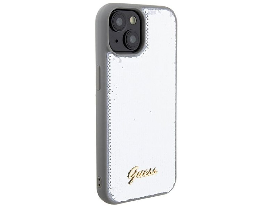 Funda metálica Guess Sequin Script para iPhone 15 - plateada