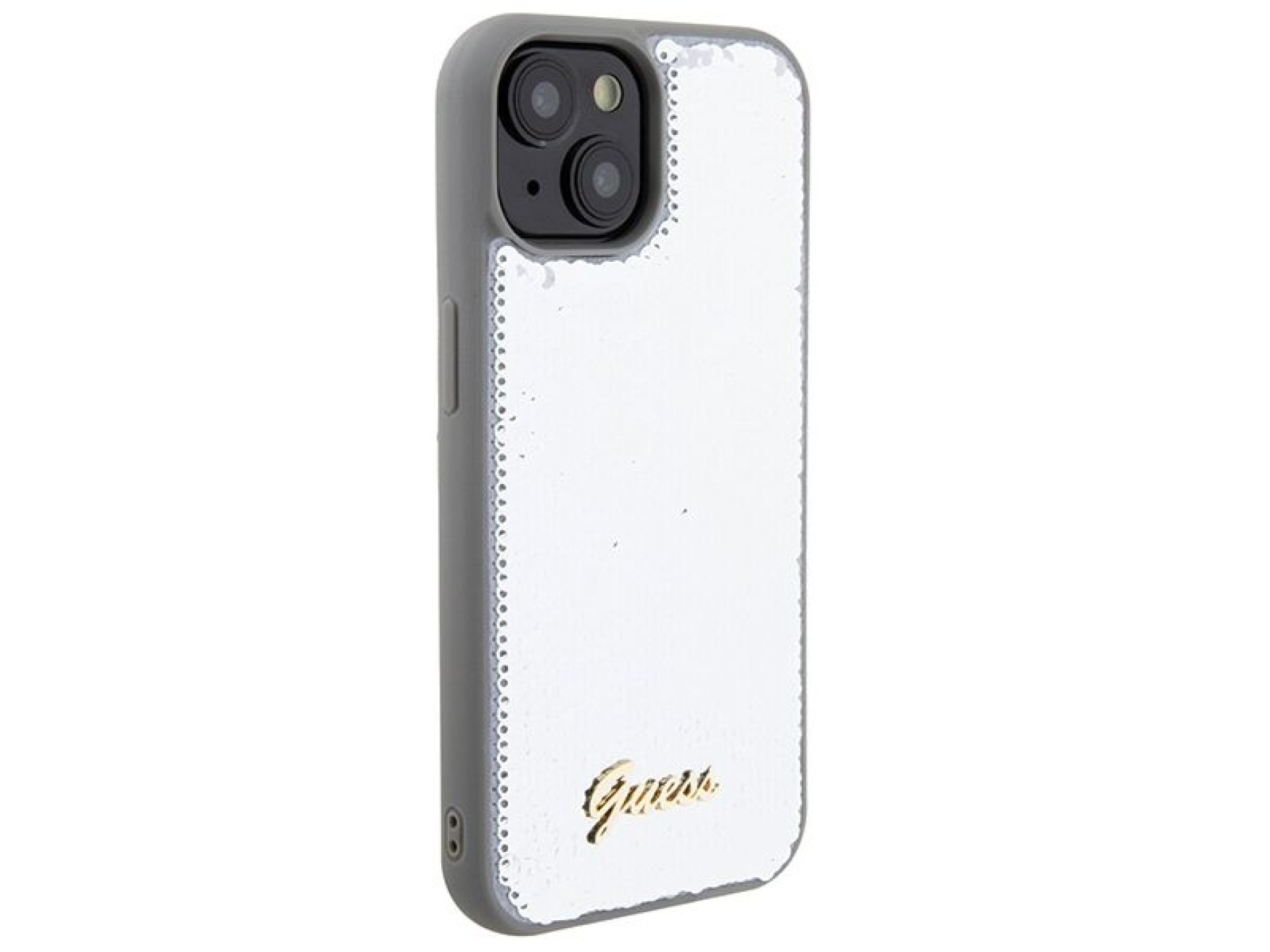 Funda metálica Guess Sequin Script para iPhone 15 - plateada