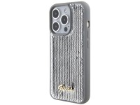 Capa met�lica Guess com lantejoulas e escrita para iPhone 15 Pro - prata