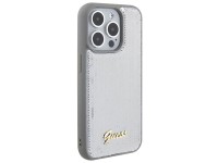 Capa met�lica Guess com lantejoulas e escrita para iPhone 15 Pro - prata