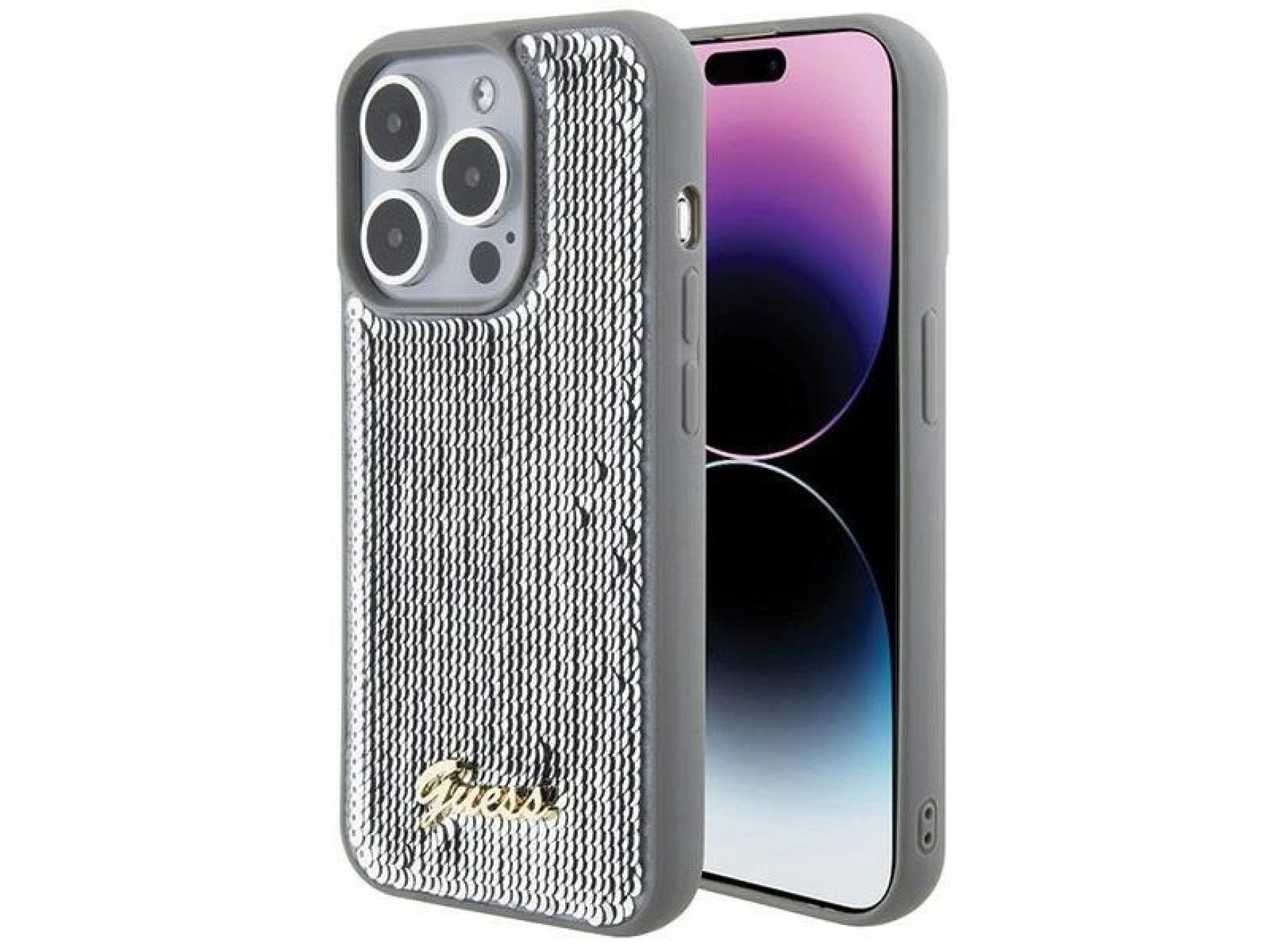 Guess Sequin Script Metal case for iPhone 15 Pro Max - silver