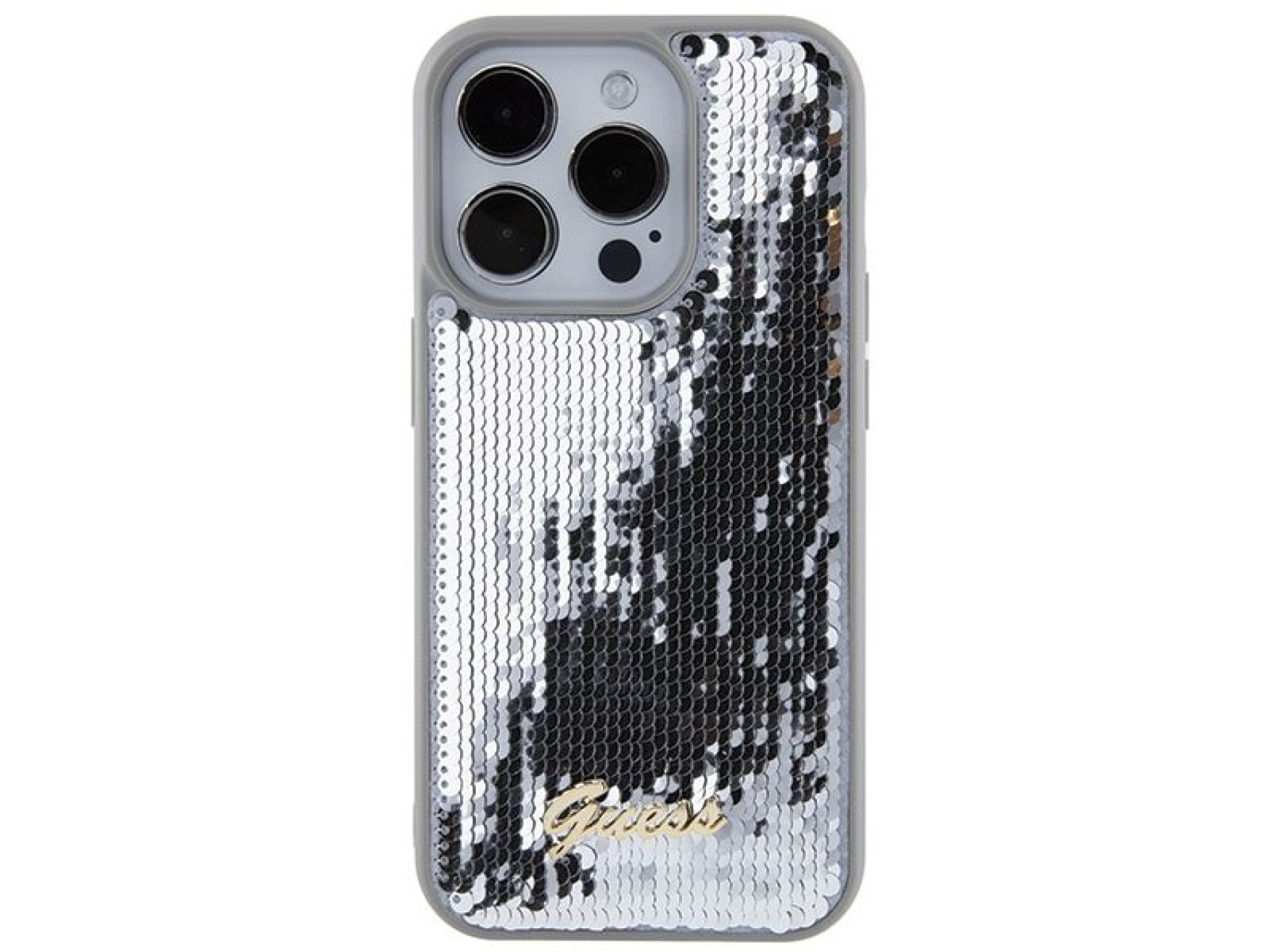 Guess Sequin Script Metal case for iPhone 15 Pro Max - silver