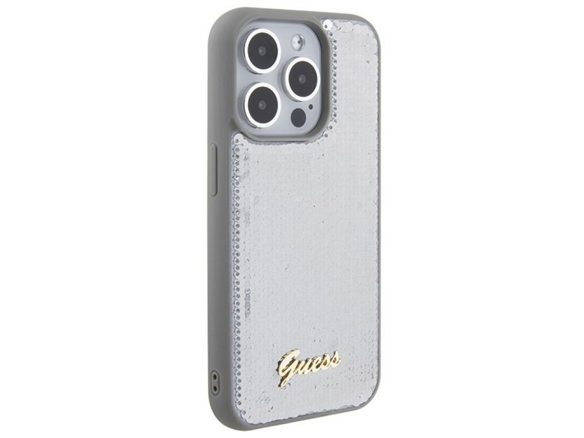 Guess Sequin Script Metal case for iPhone 15 Pro Max - silver
