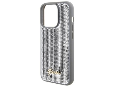 Guess Sequin Script Metal case for iPhone 15 Pro Max - silver Guess Sequin Script Metal case for iPhone 15 Pro Max - silver