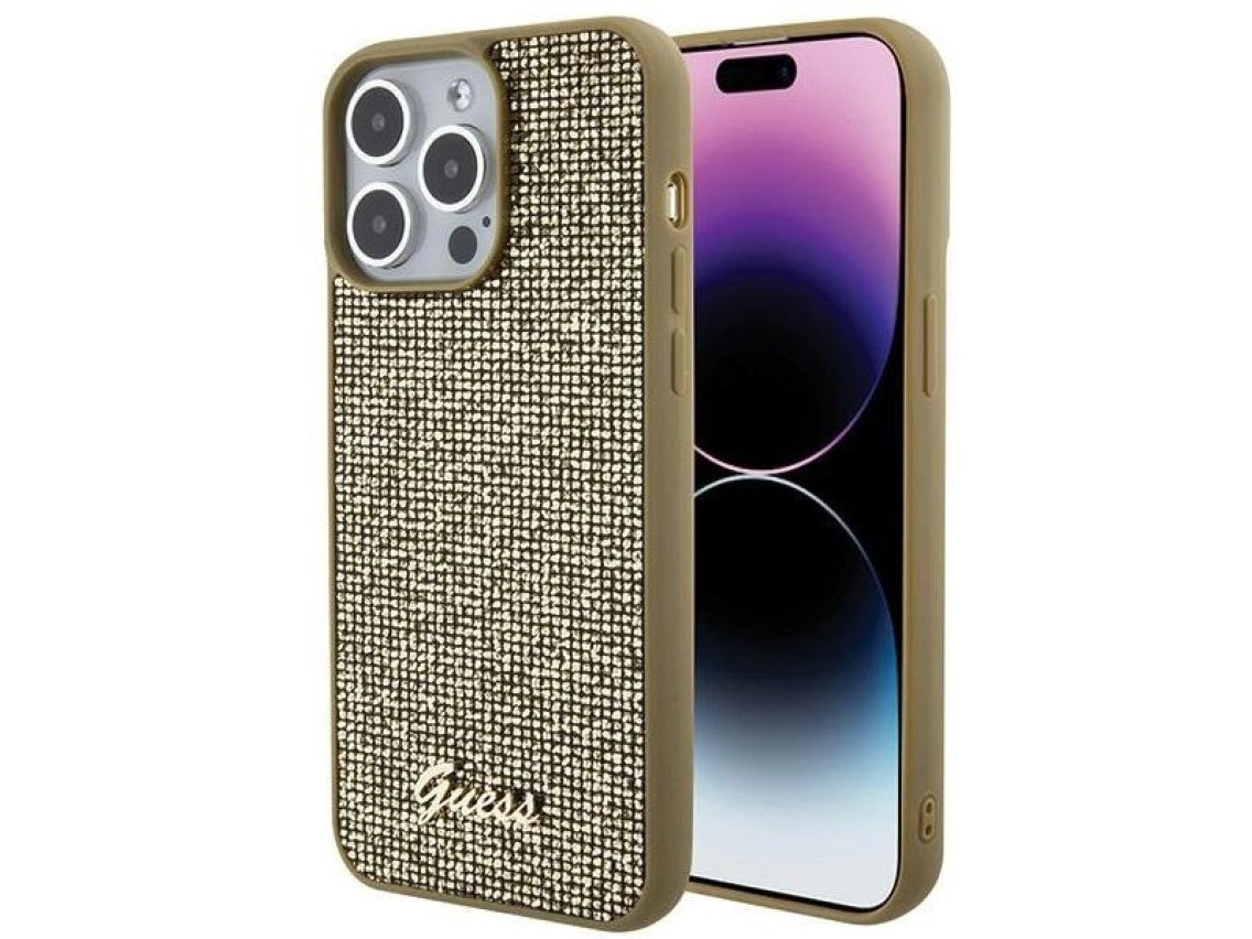 Guess Disco Metal Script case for iPhone 15 Pro Max - gold