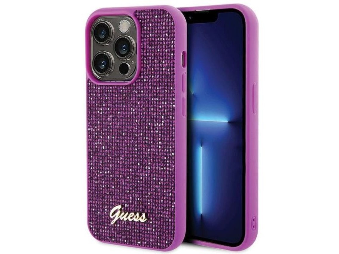 Capa Guess Disco Metal Script para iPhone 15 Pro - rosa