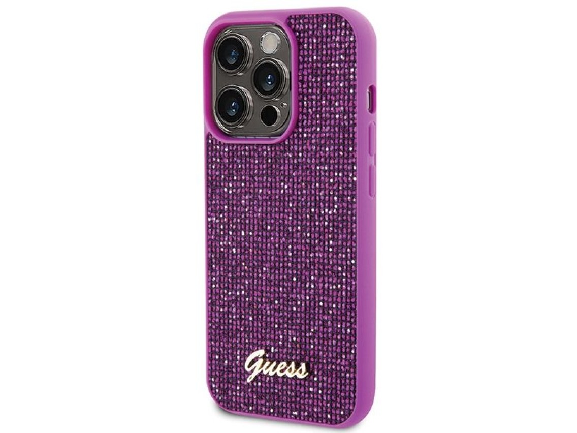 Capa Guess Disco Metal Script para iPhone 15 Pro - rosa