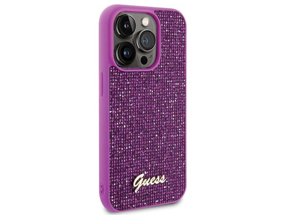 Capa Guess Disco Metal Script para iPhone 15 Pro - rosa