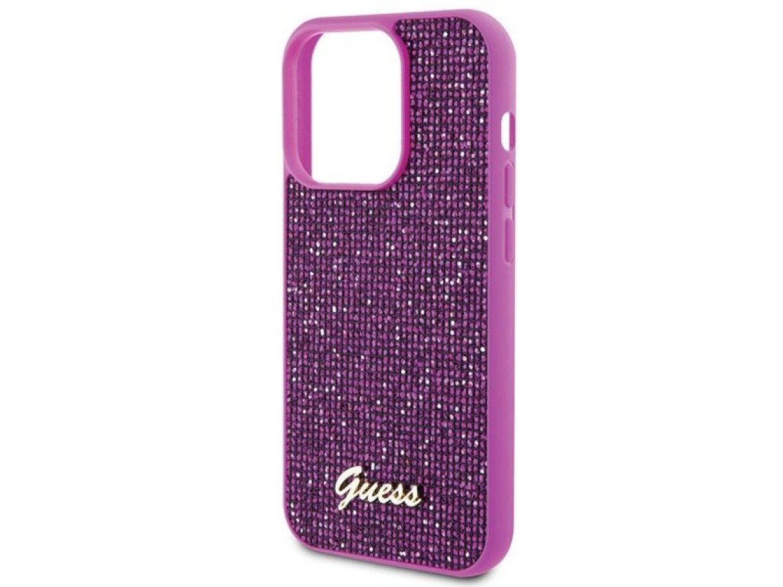 Capa Guess Disco Metal Script para iPhone 15 Pro - rosa