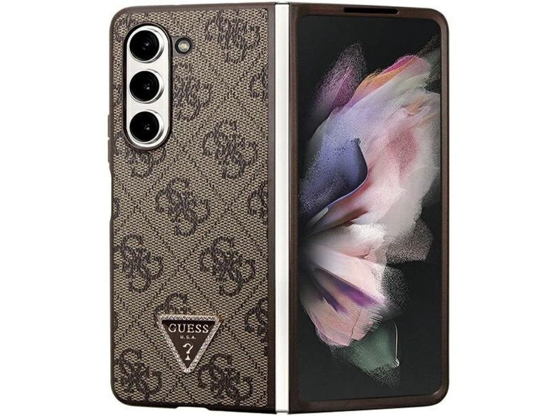 Guess Leather 4G Triangle Strass case for Samsung Galaxy Z Fold 5 - brown