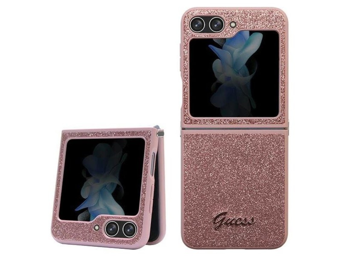Capa Guess Glitter Script para Samsung Galaxy Z Flip 5 - rosa