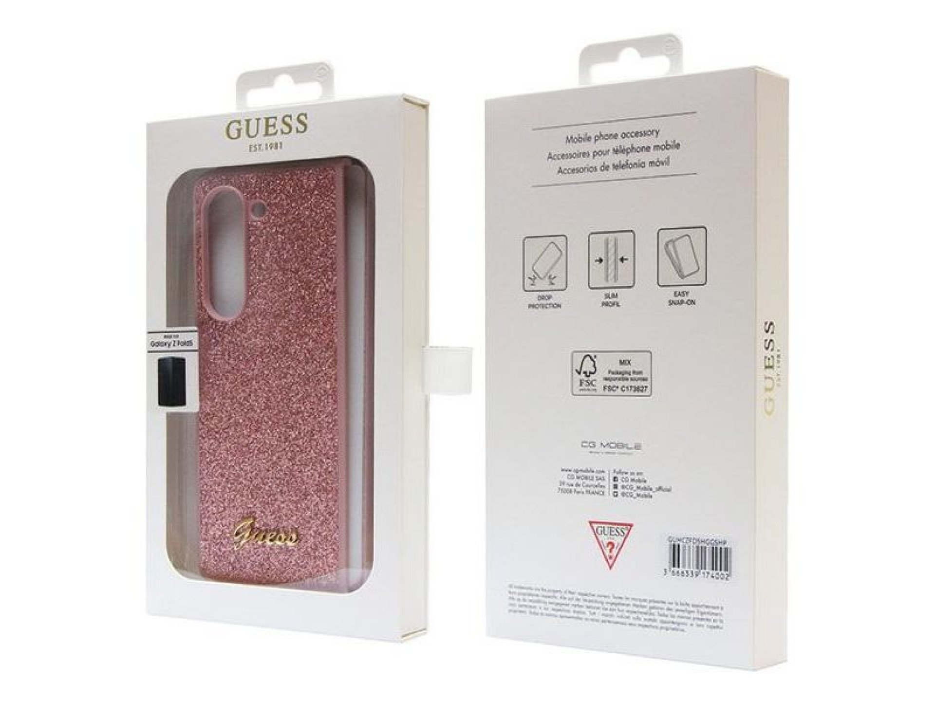 Guess Glitter Script case for Samsung Galaxy Z Fold 5 - pink
