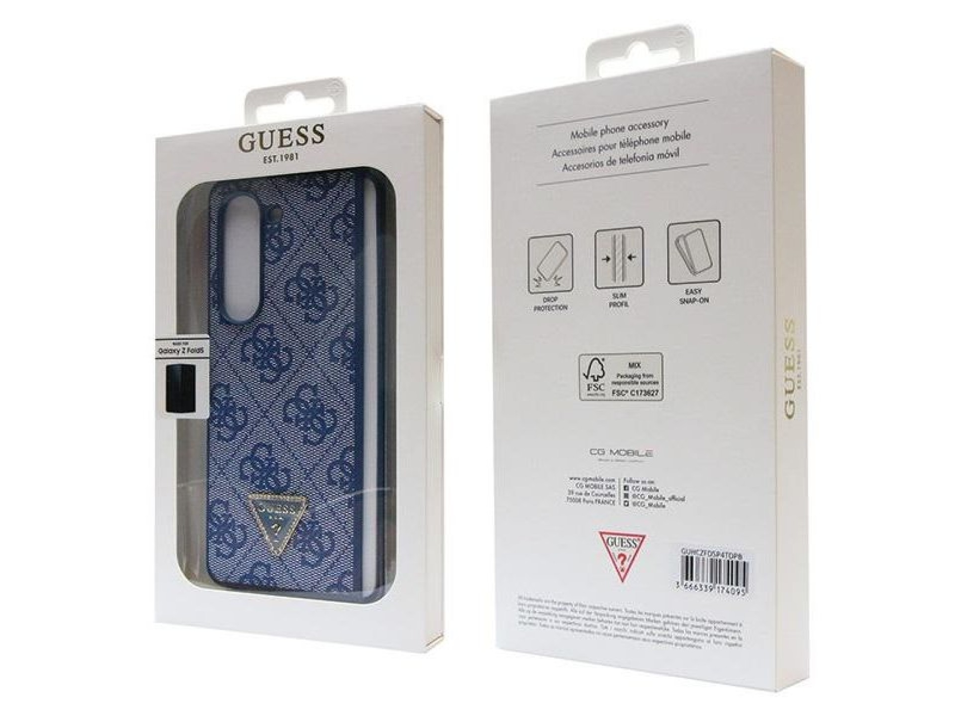 Guess 4G Triangle Strass Case for Samsung Galaxy Z Fold 5 - Blue