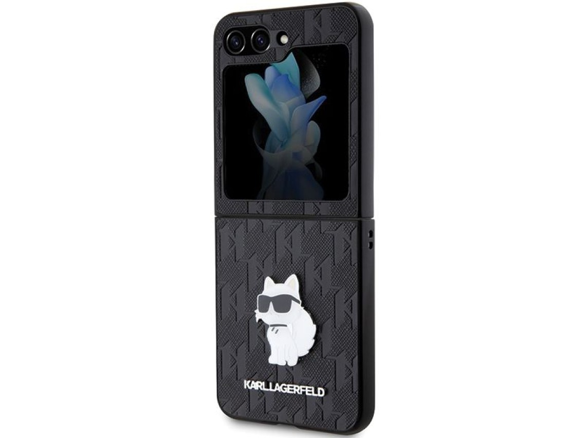 Capa Karl Lagerfeld Saffiano Monogram Choupette Pin para Samsung Galaxy Z Flip 5 - preta