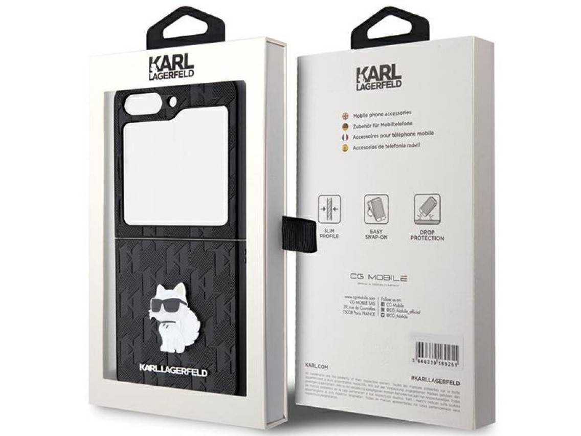 Capa Karl Lagerfeld Saffiano Monogram Choupette Pin para Samsung Galaxy Z Flip 5 - preta