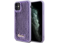 Capa metálica Guess com lantejoulas e escrita para iPhone 11/Xr - roxa Capa metálica Guess com lantejoulas e escrita para iPhone 11/Xr - roxa