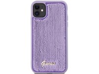 Capa metálica Guess com lantejoulas e escrita para iPhone 11/Xr - roxa Capa metálica Guess com lantejoulas e escrita para iPhone 11/Xr - roxa