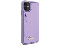 Capa metálica Guess com lantejoulas e escrita para iPhone 11/Xr - roxa Capa metálica Guess com lantejoulas e escrita para iPhone 11/Xr - roxa