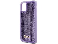 Capa metálica Guess com lantejoulas e escrita para iPhone 11/Xr - roxa Capa metálica Guess com lantejoulas e escrita para iPhone 11/Xr - roxa