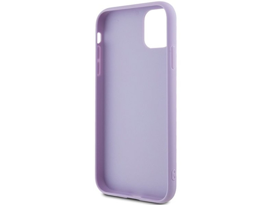 Capa metálica Guess com lantejoulas e escrita para iPhone 11/Xr - roxa
