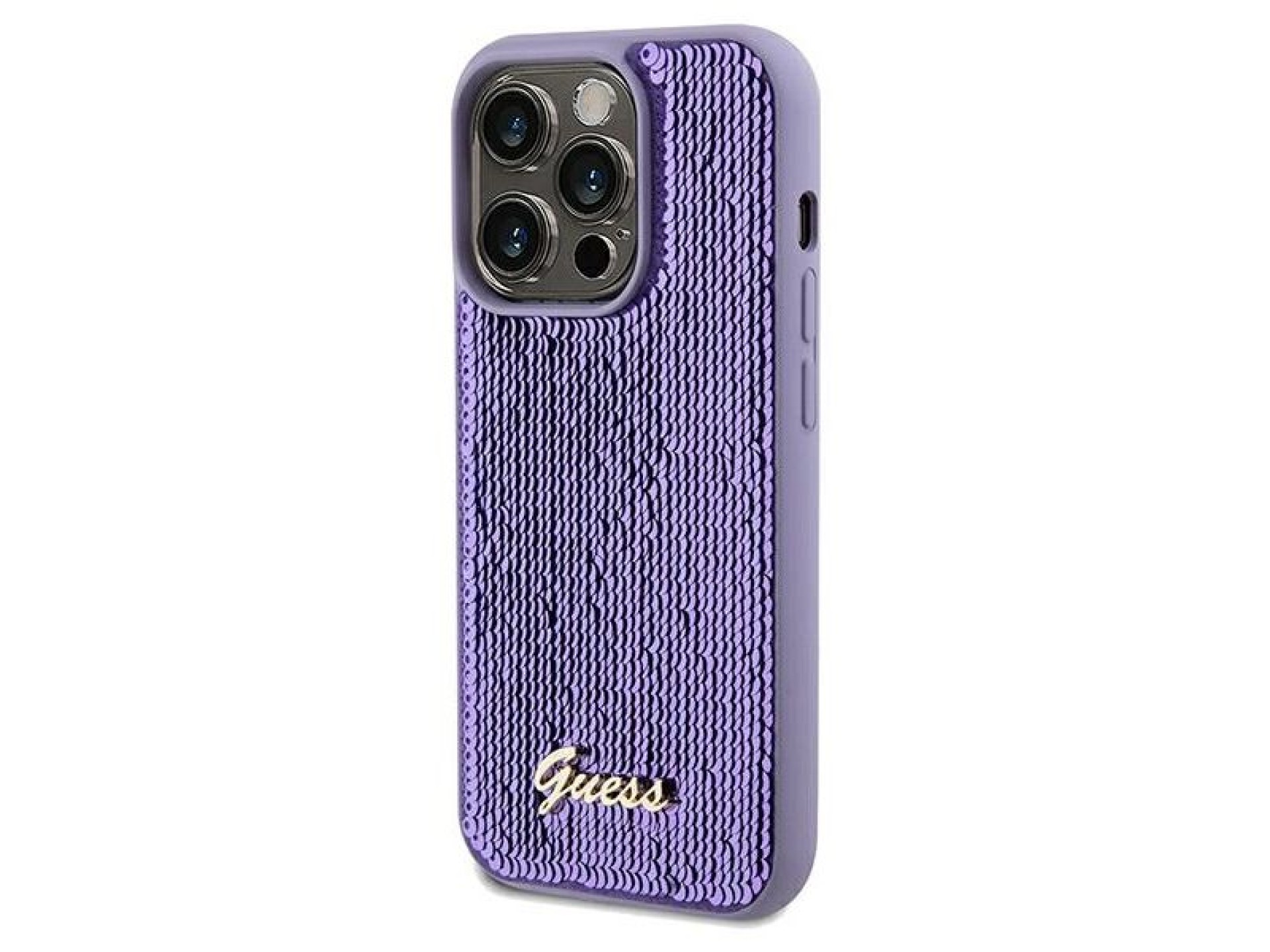 Guess Sequin Script Metal case for iPhone 14 Pro - purple