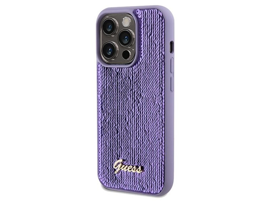 Guess Sequin Script Metal case for iPhone 14 Pro Max - purple