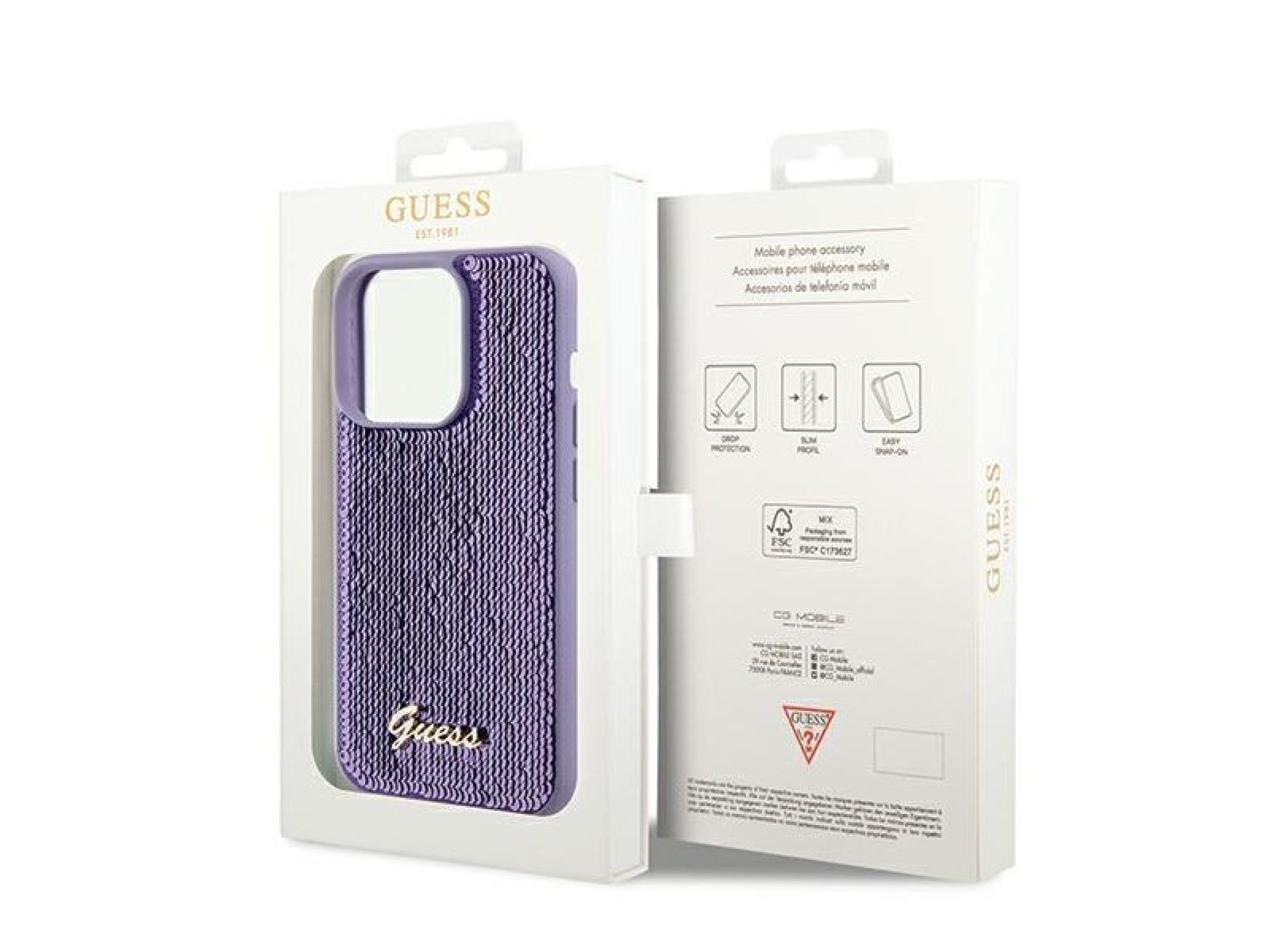 Guess Sequin Script Metal case for iPhone 14 Pro Max - purple