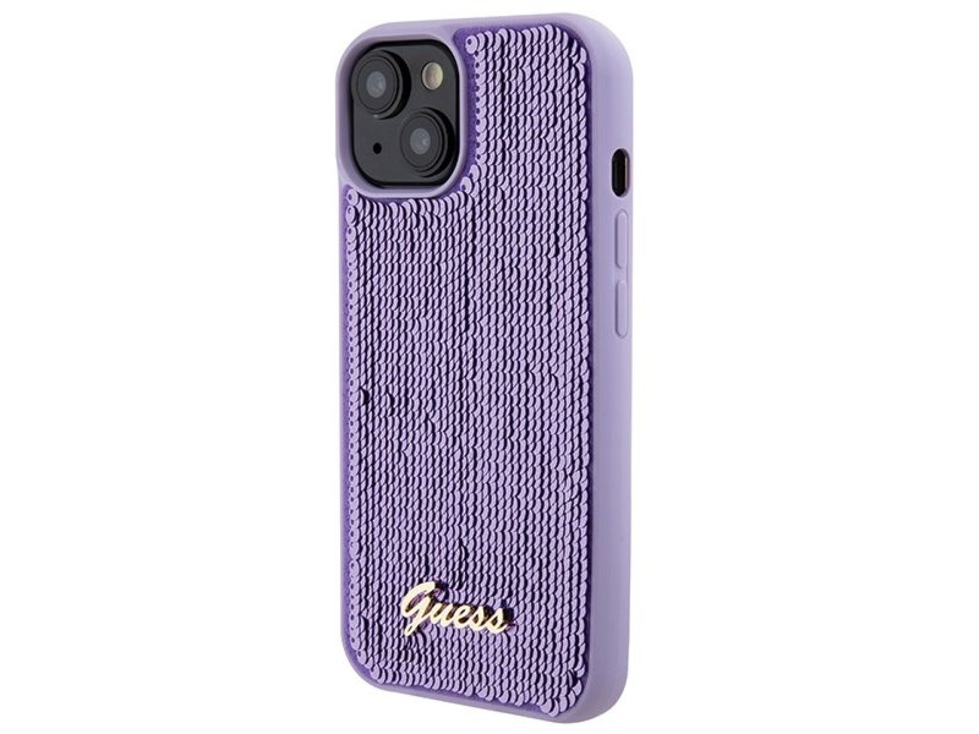 Guess Sequin Script Metal case for iPhone 15 - purple