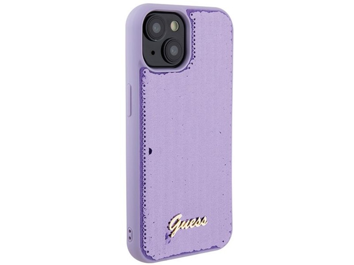Guess Sequin Script Metal case for iPhone 15 - purple