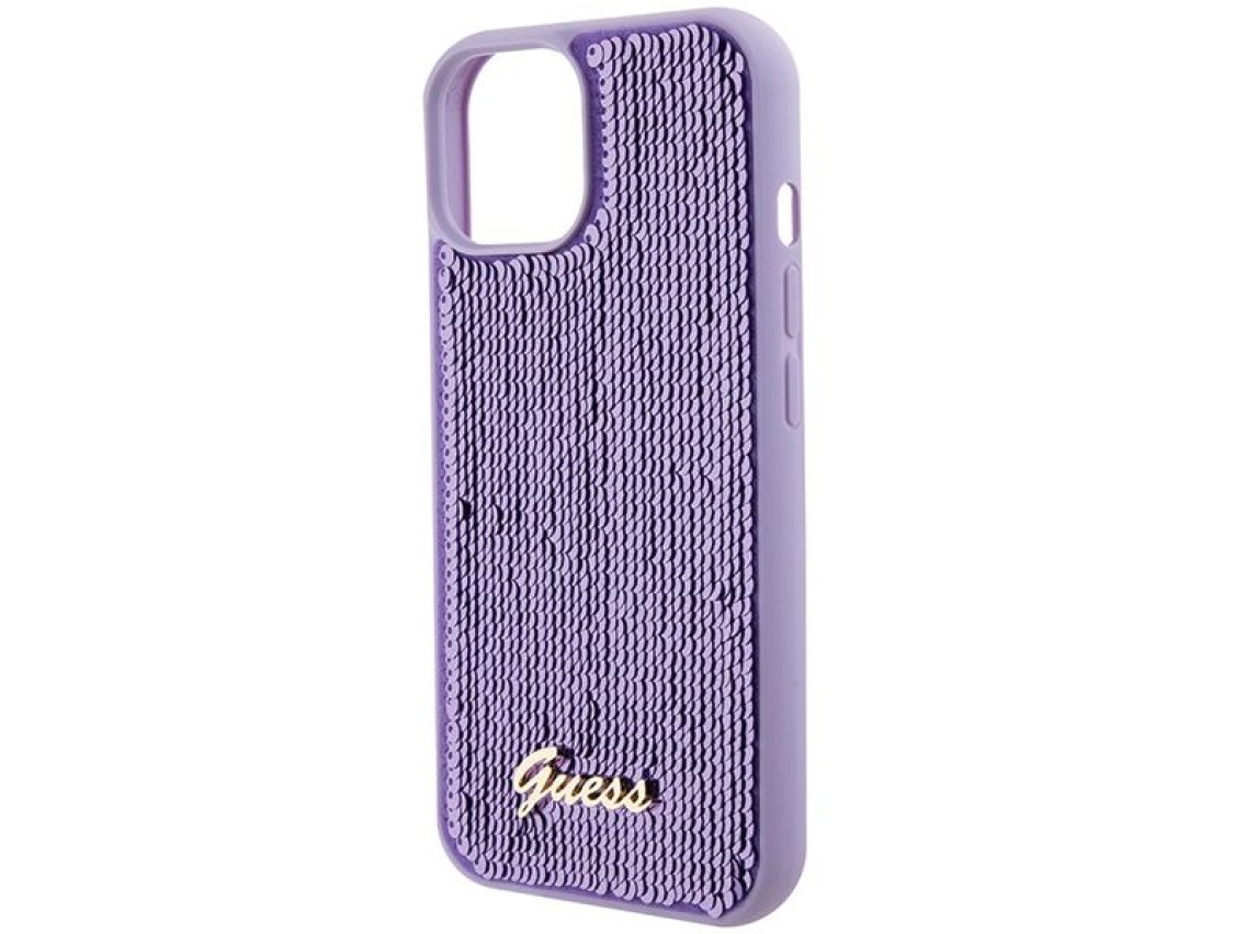 Guess Sequin Script Metal case for iPhone 15 - purple