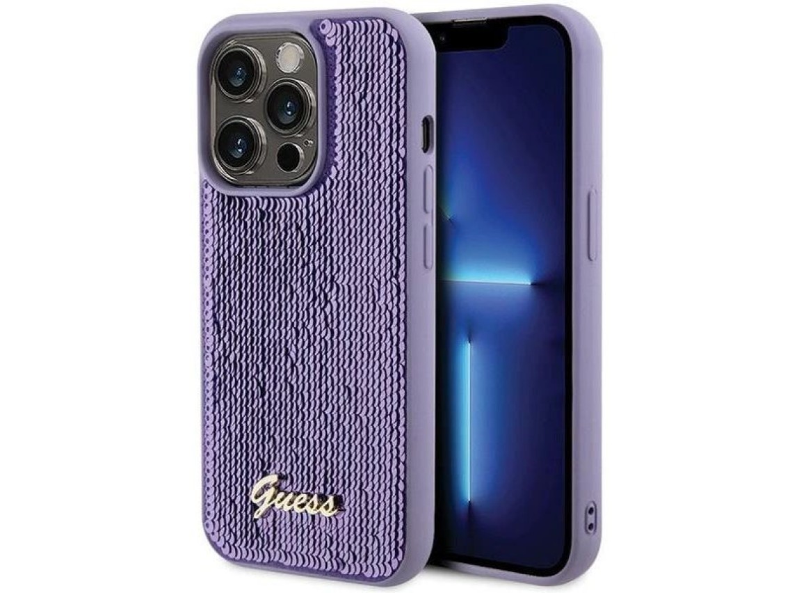Guess Sequin Script Metal case for iPhone 15 Pro - purple