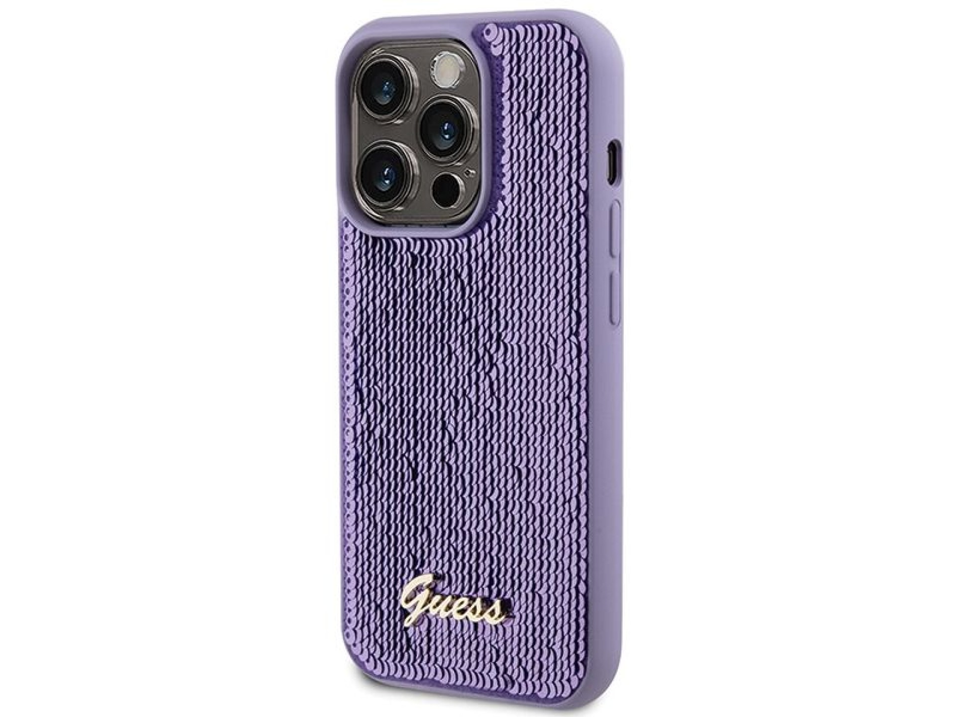 Guess Sequin Script Metal case for iPhone 15 Pro - purple