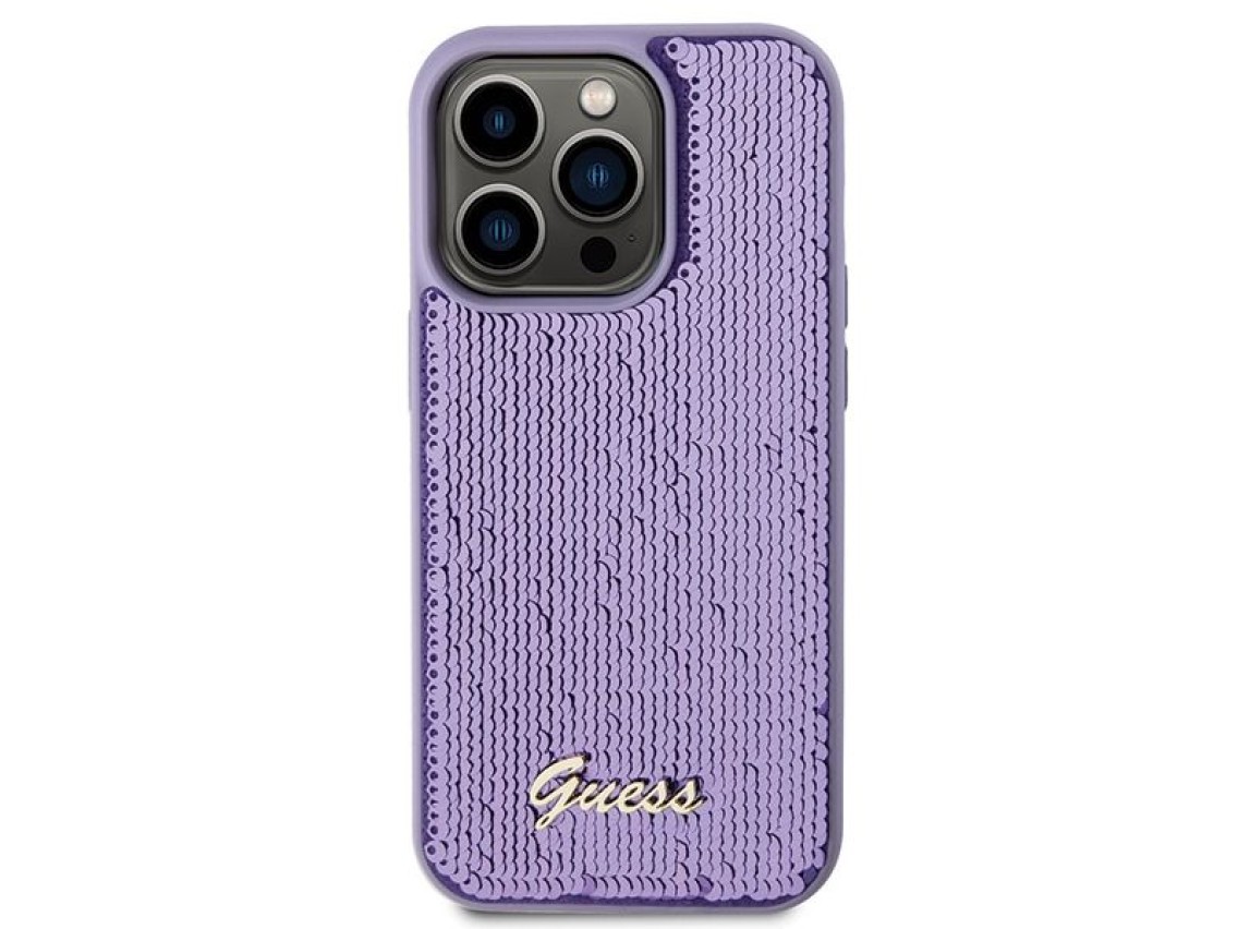 Guess Sequin Script Metal case for iPhone 15 Pro - purple