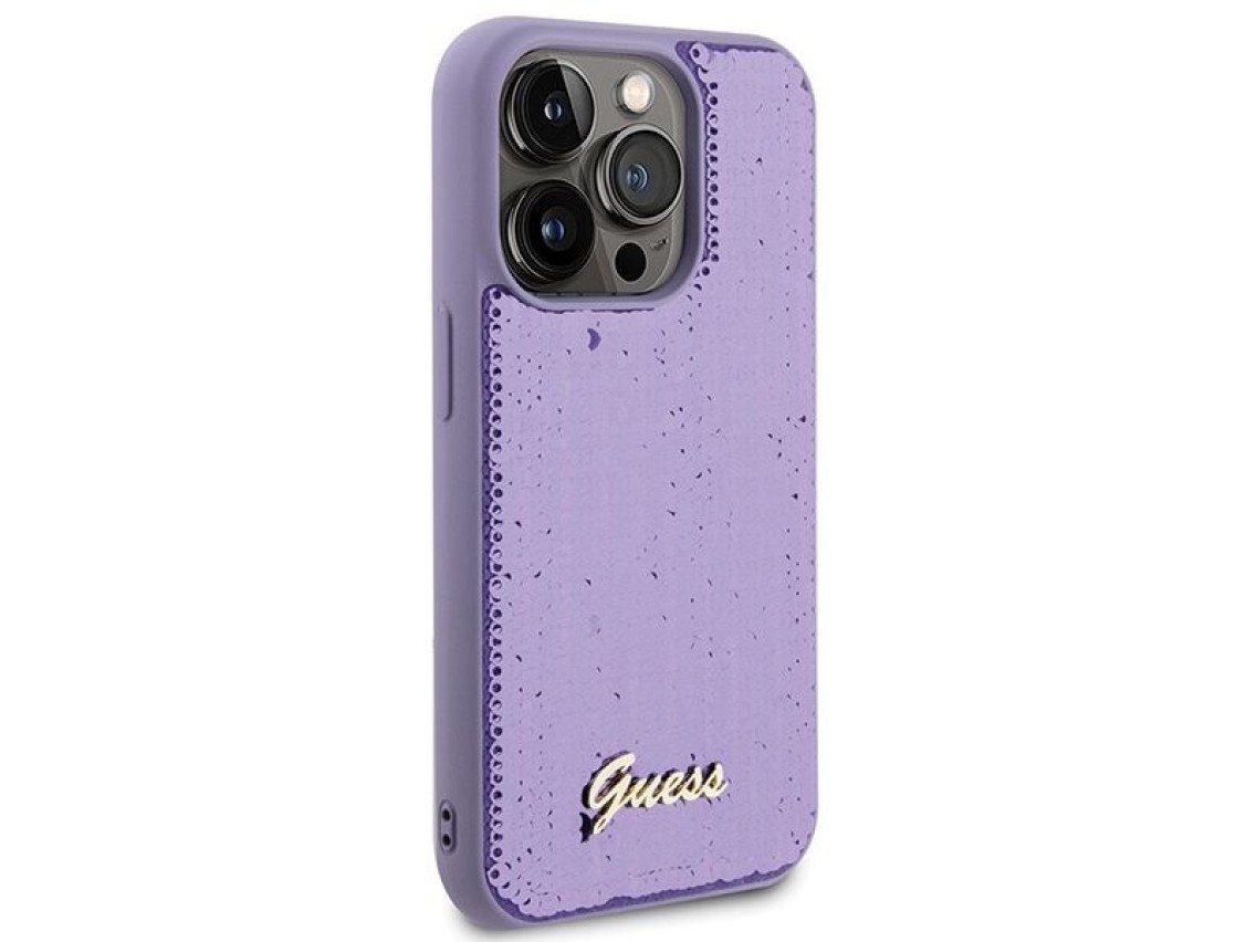 Guess Sequin Script Metal case for iPhone 15 Pro - purple