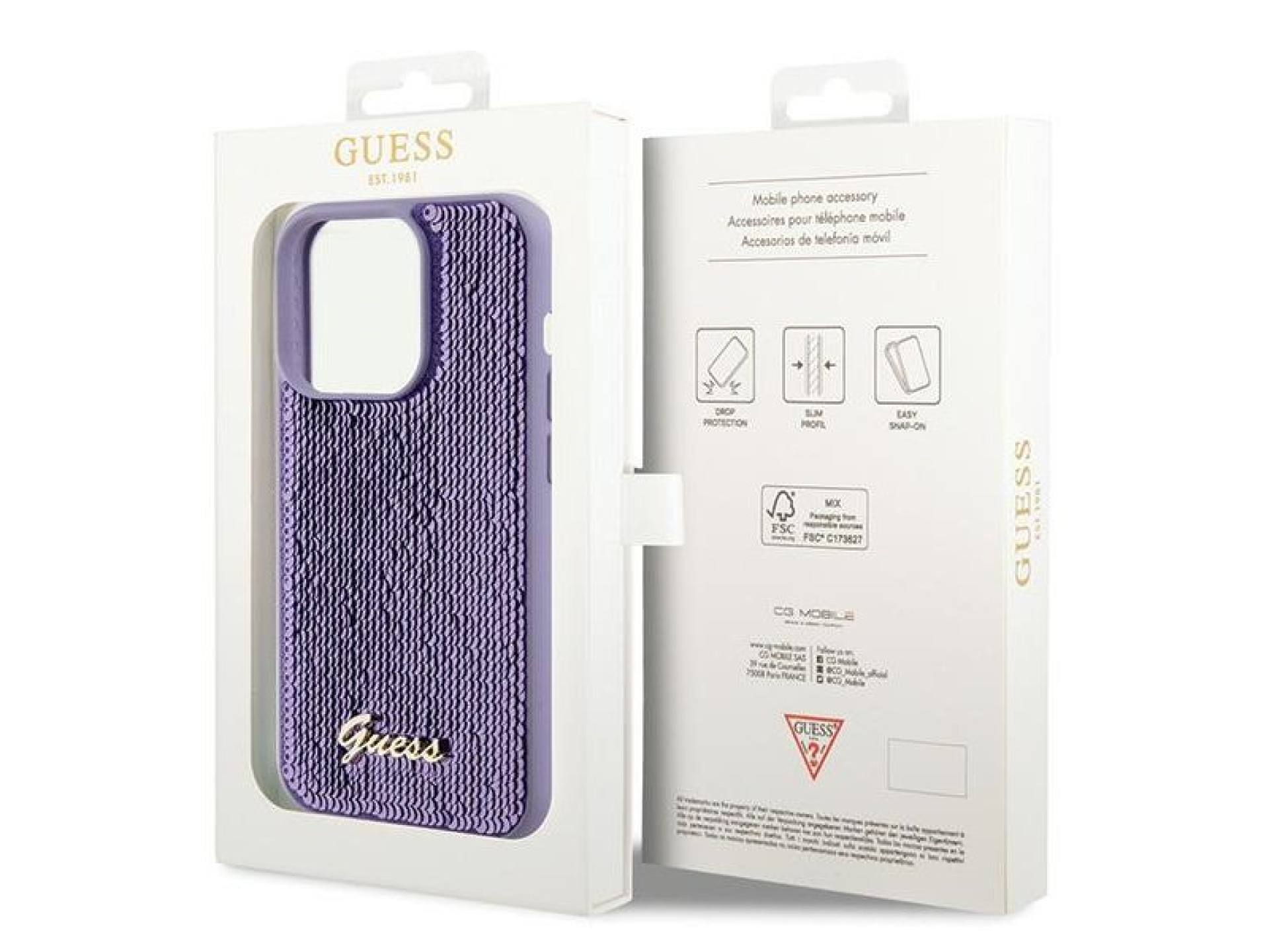 Guess Sequin Script Metal case for iPhone 15 Pro - purple