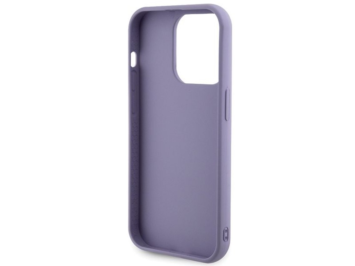Capa metálica Guess com lantejoulas e escrita para iPhone 15 Pro Max - roxa