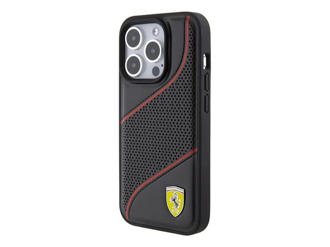 Ferrari Perforated Waves Metal Logo case for iPhone 15 Pro - black