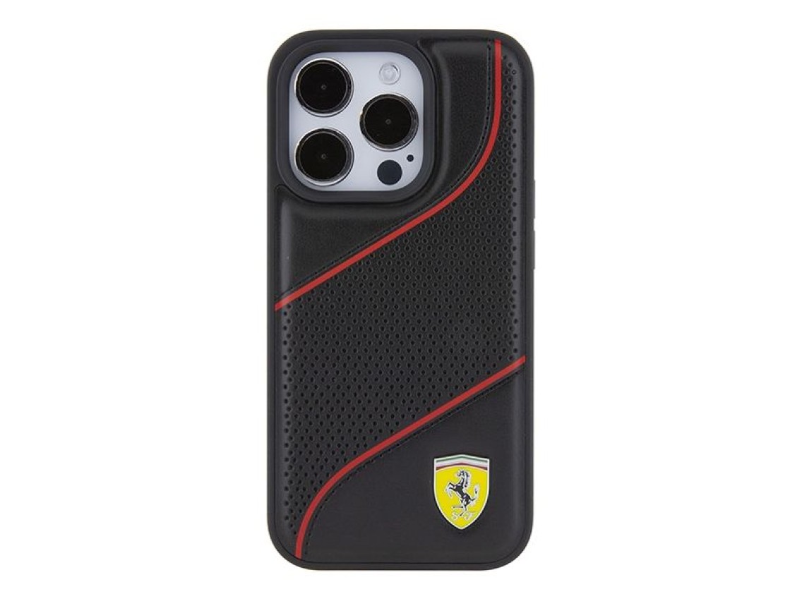 Ferrari Perforated Waves Metal Logo case for iPhone 15 Pro - black