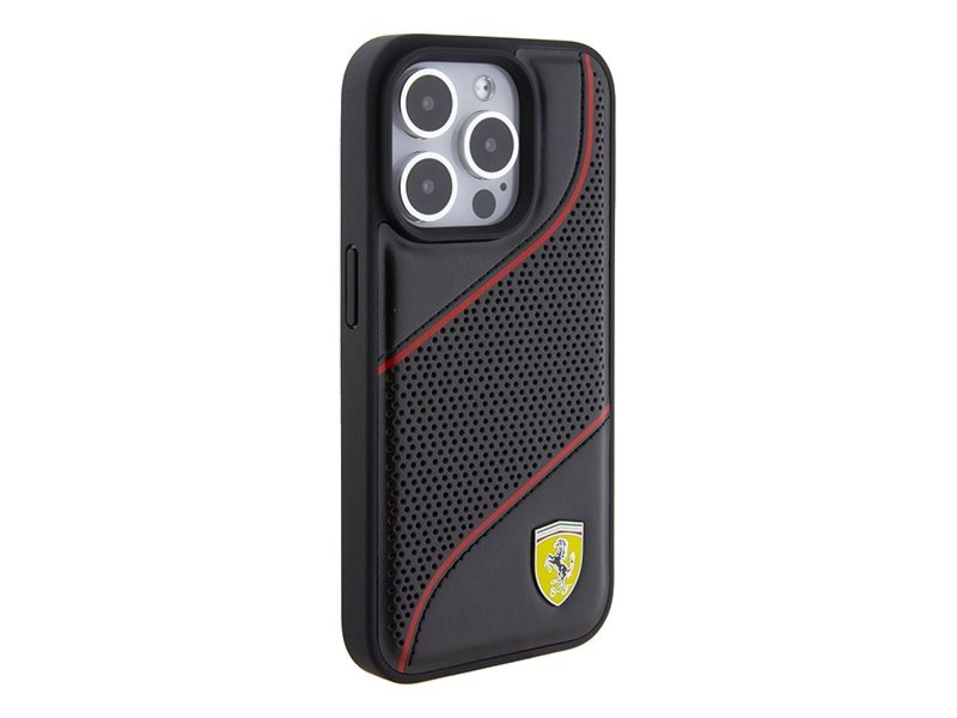 Ferrari Perforated Waves Metal Logo case for iPhone 15 Pro - black