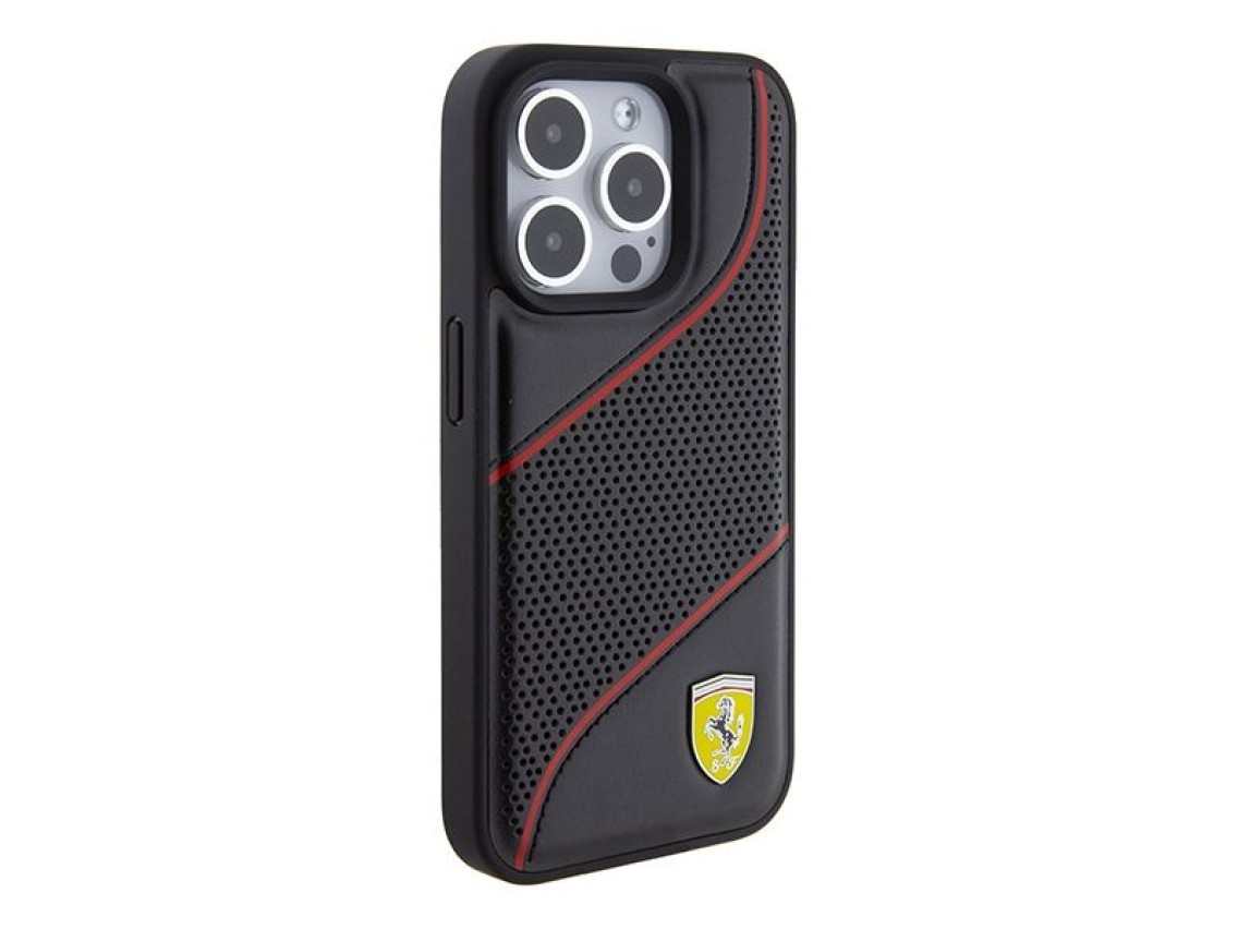 Ferrari Perforated Waves Metal Logo case for iPhone 15 Pro - black