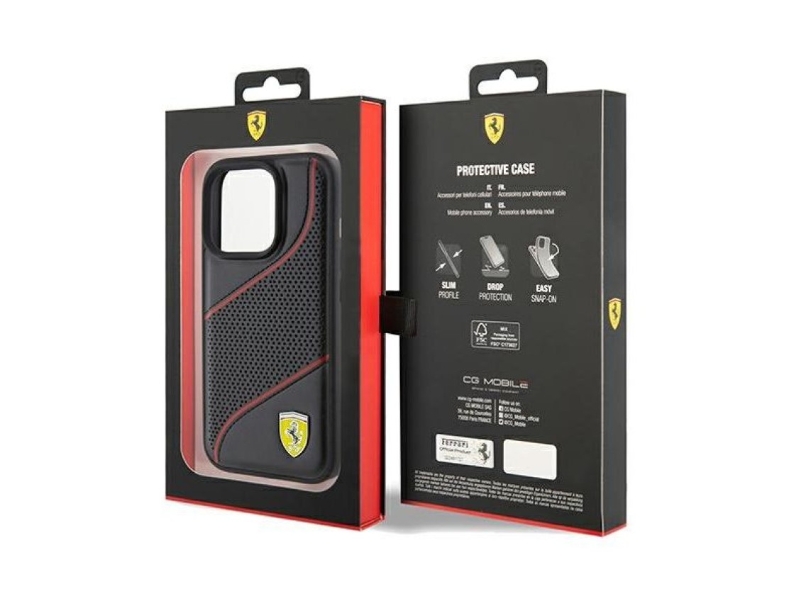 Ferrari Perforated Waves Metal Logo case for iPhone 15 Pro - black