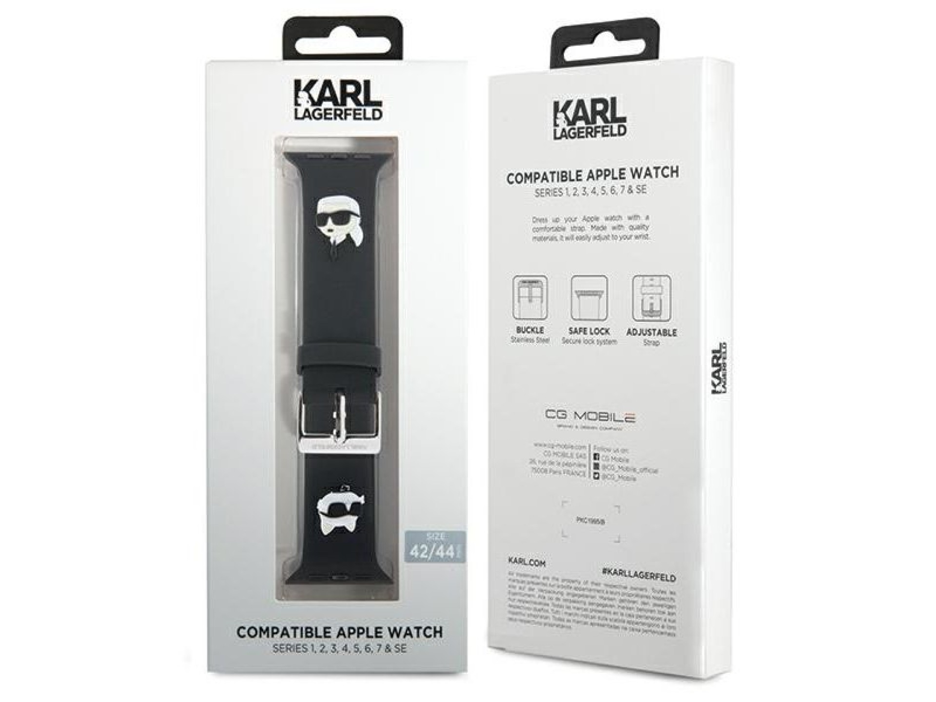 Pulseira Karl Lagerfeld 3D em borracha com as cabeças de Karl e Choupette para Apple Watch 42/44/45/