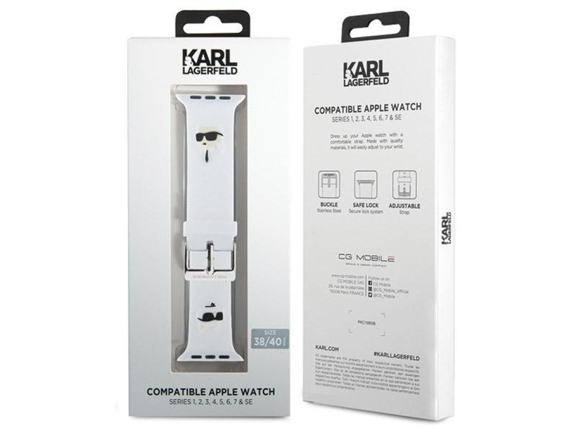 Correa de goma 3D Karl&Choupette Heads de Karl Lagerfeld para Apple Watch de 38/40/41 mm - blanca