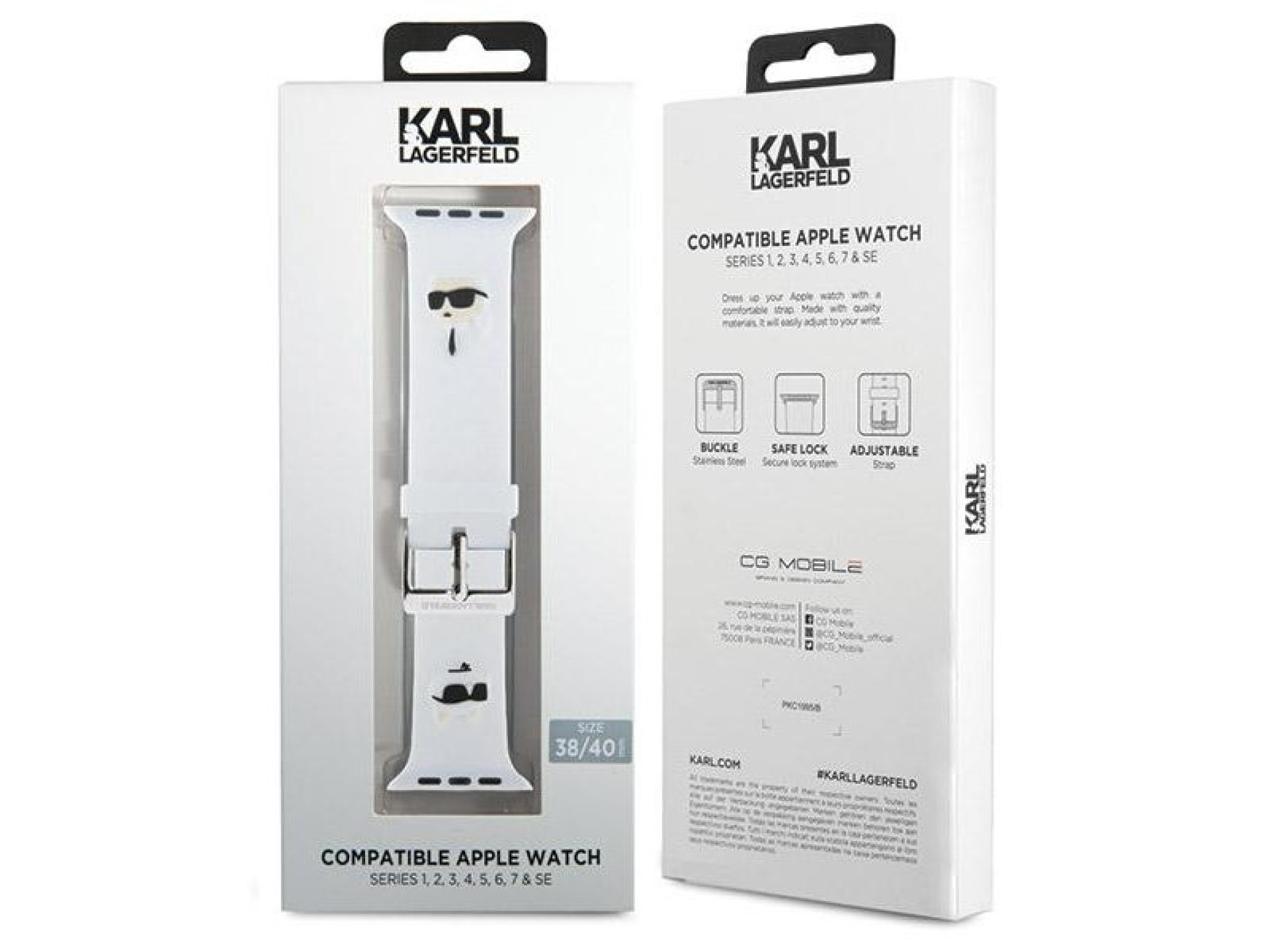 Correa de goma 3D Karl&Choupette Heads de Karl Lagerfeld para Apple Watch de 38/40/41 mm - blanca