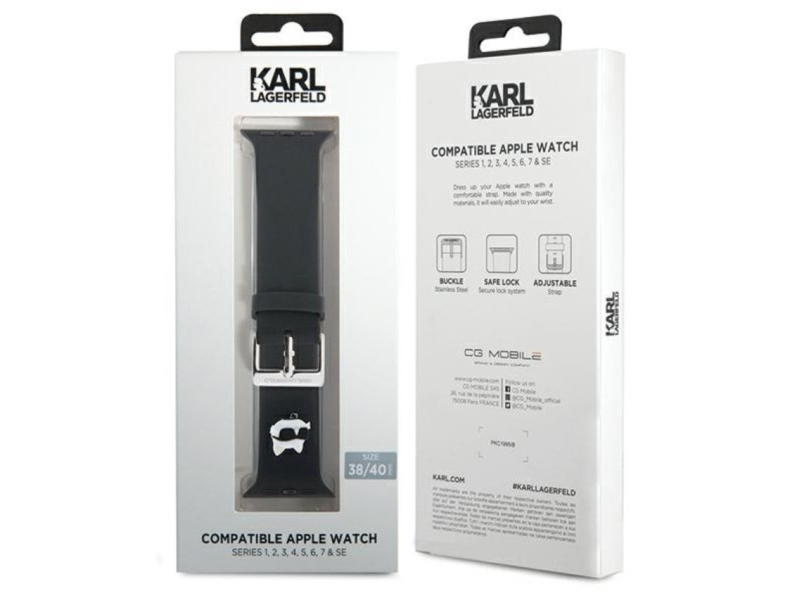 Correa Karl Lagerfeld 3D de goma con cabezas de choupette para Apple Watch de 38/40/41 mm - Negra