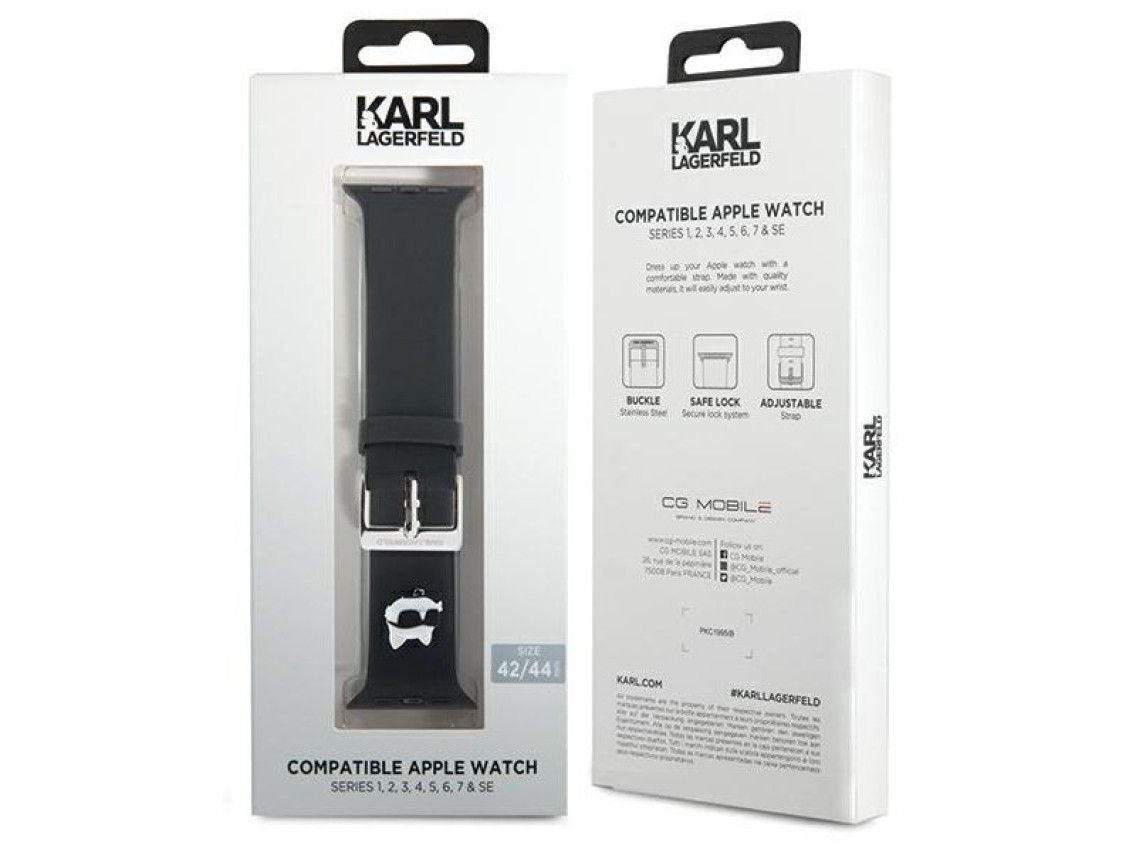 Pulseira de borracha 3D Choupette de Karl Lagerfeld para Apple Watch 42/44/45/49mm - Preta