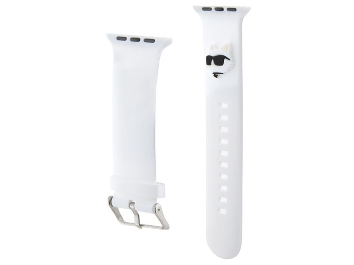 Correa Karl Lagerfeld 3D de goma con cabezas de choupette para Apple Watch de 38/40/41 mm - Blanca