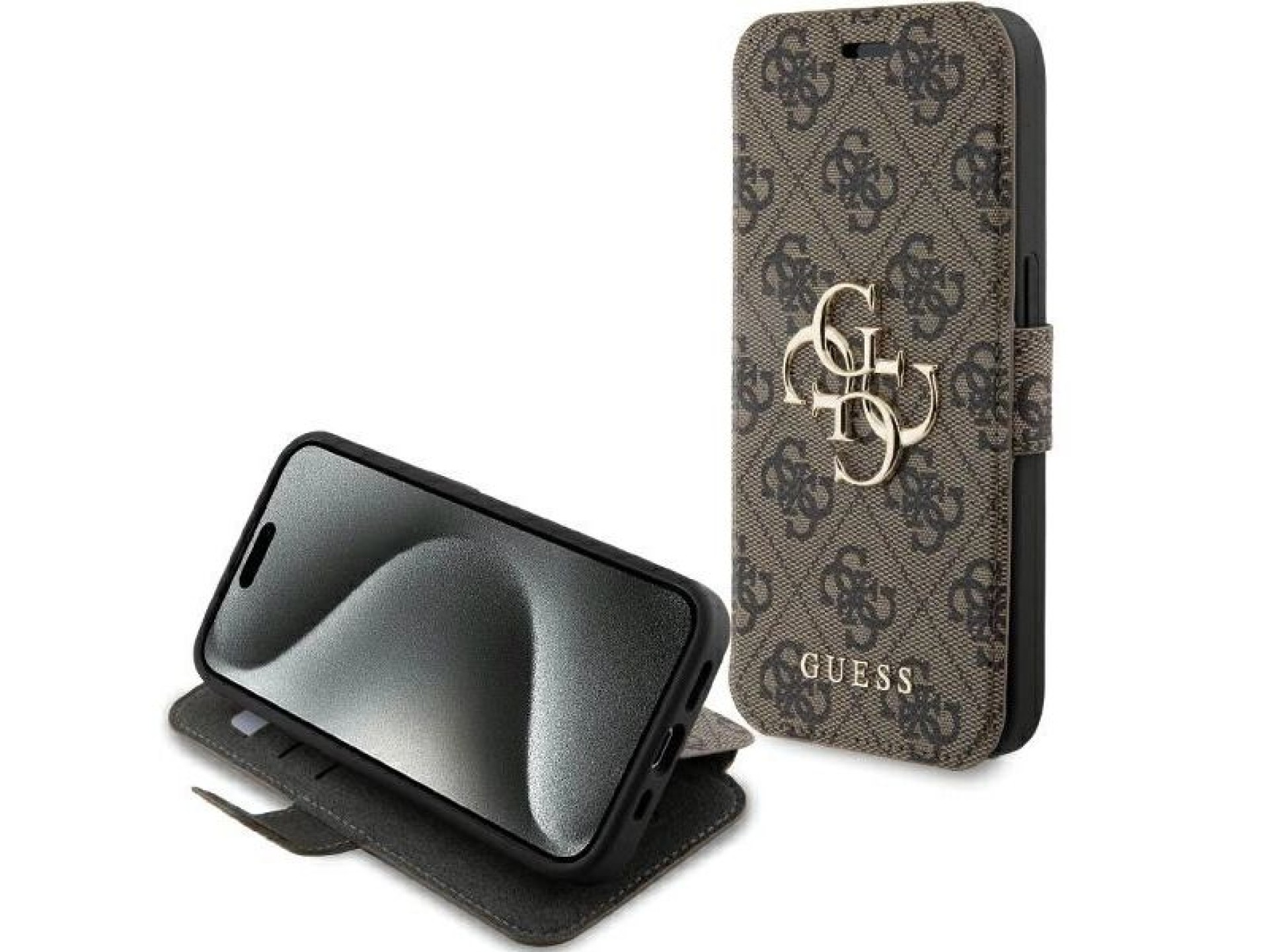 Capa Guess 4G com logo metálico para iPhone 15 Pro - marrom